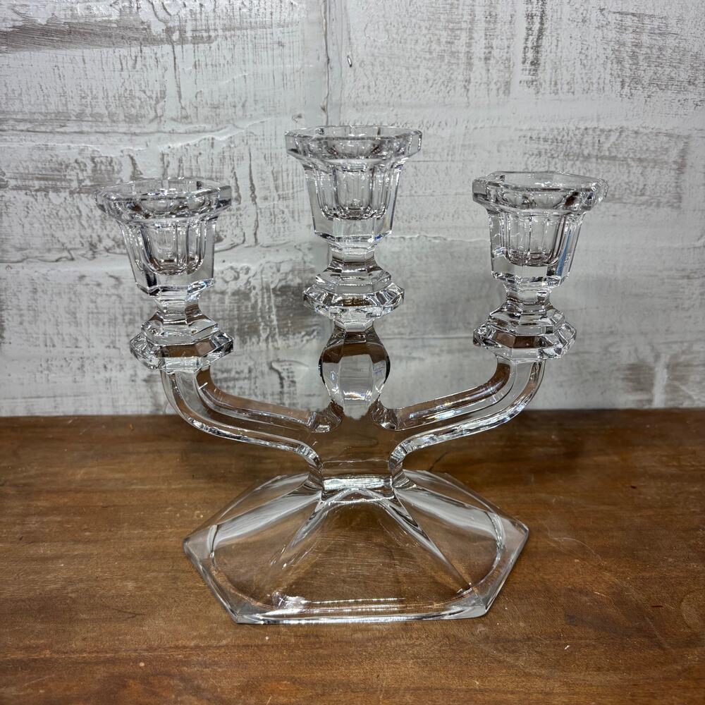 Clear Crystal Three Arm Glass Candle Holder